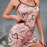Summer New Fashion Women's Color - Block Pajamas Sexy Camisole Shorts Homewear Heart European American Style - Zeprah