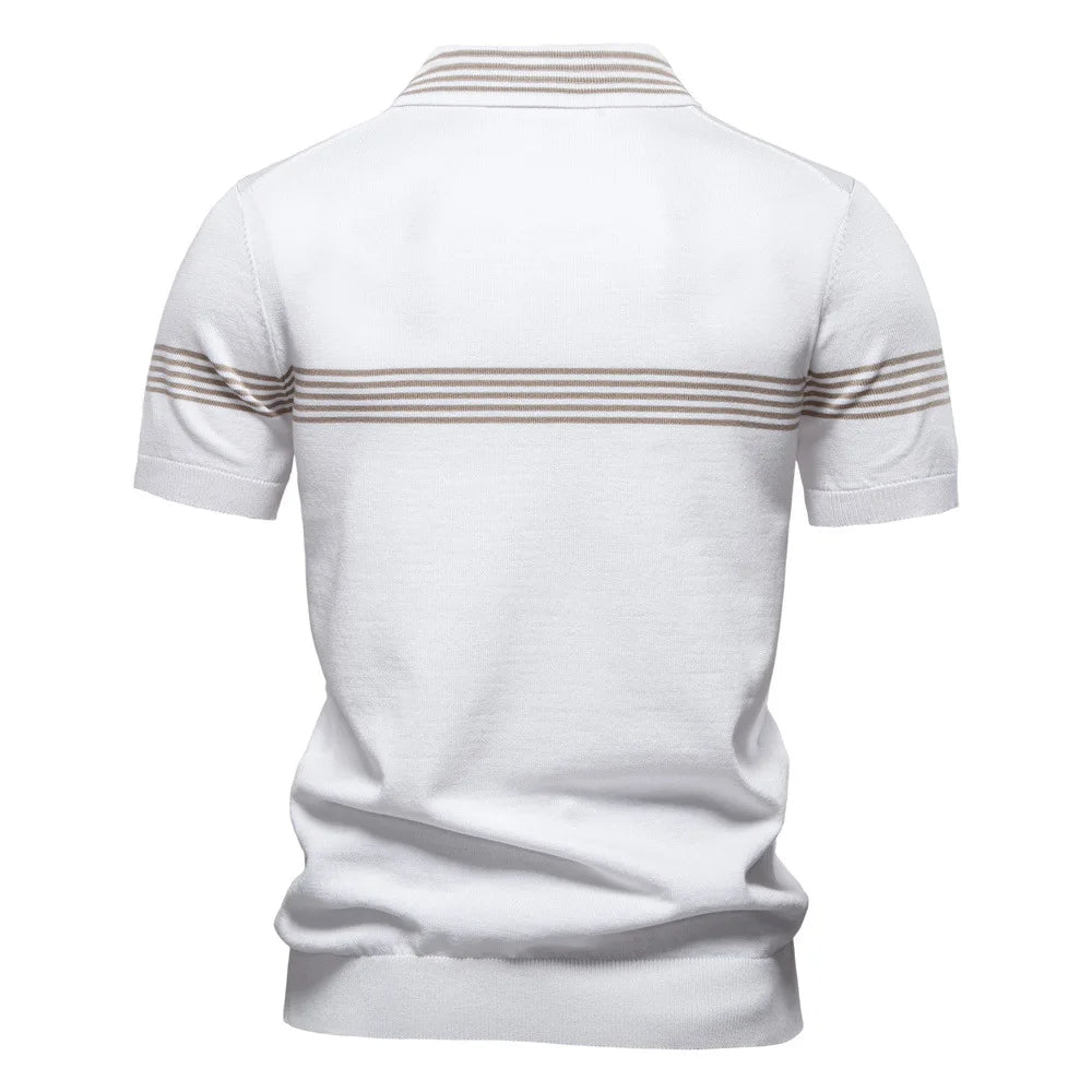 Summer New Lapel POLO Shirt Fashion Striped Men's Business Short Sleeve Top - Zeprah