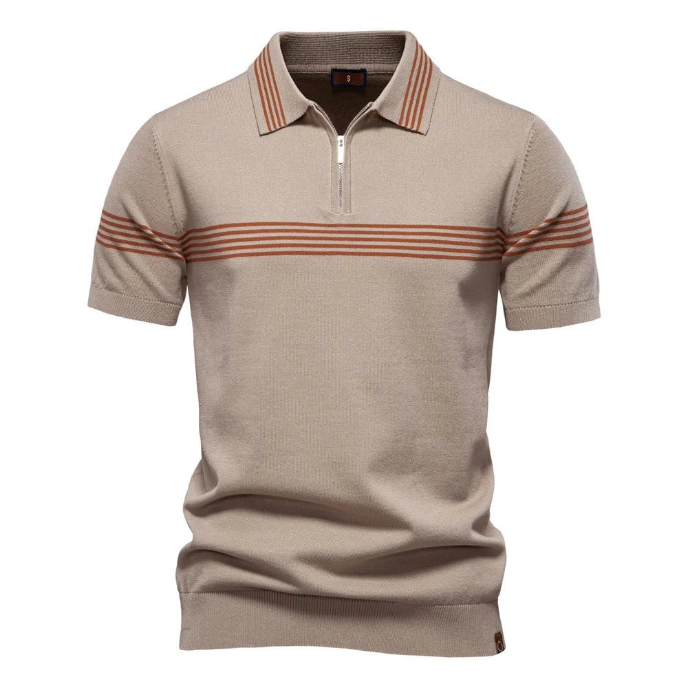 Summer New Lapel POLO Shirt Fashion Striped Men's Business Short Sleeve Top - Zeprah