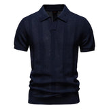 Summer New Men's Jersey Yarn Dyed Solid Hollow Short Sleeve Casual for Shirt - Zeprah