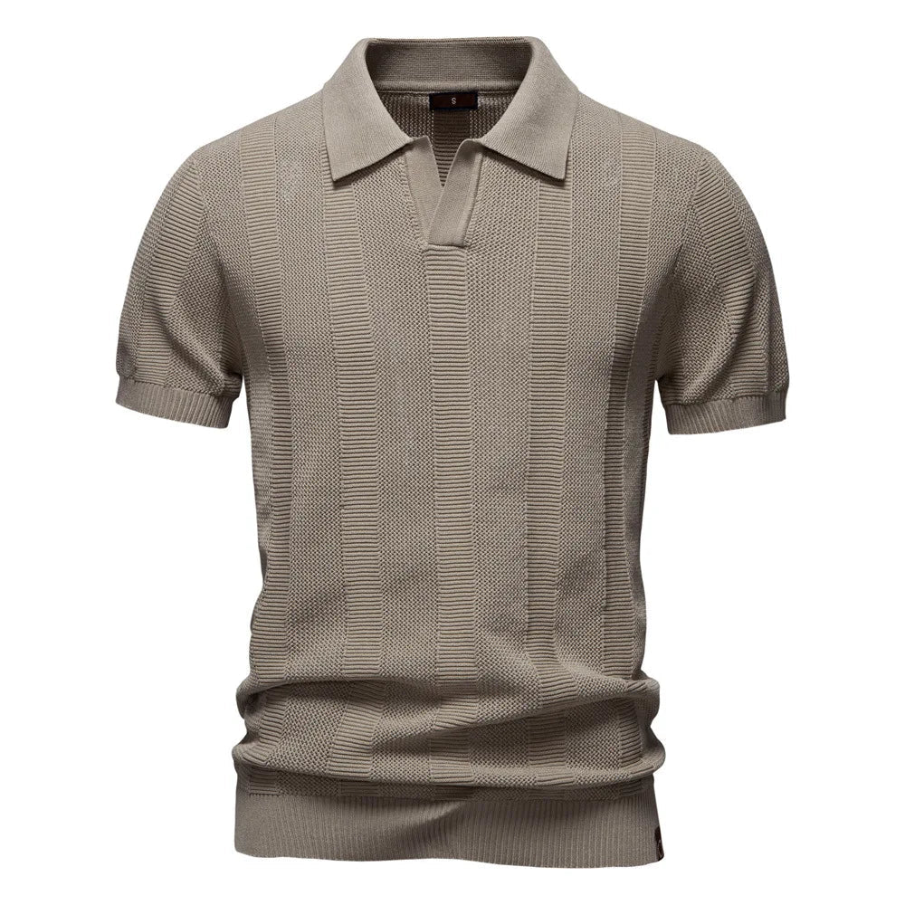 Summer New Men's Jersey Yarn Dyed Solid Hollow Short Sleeve Casual for Shirt - Zeprah