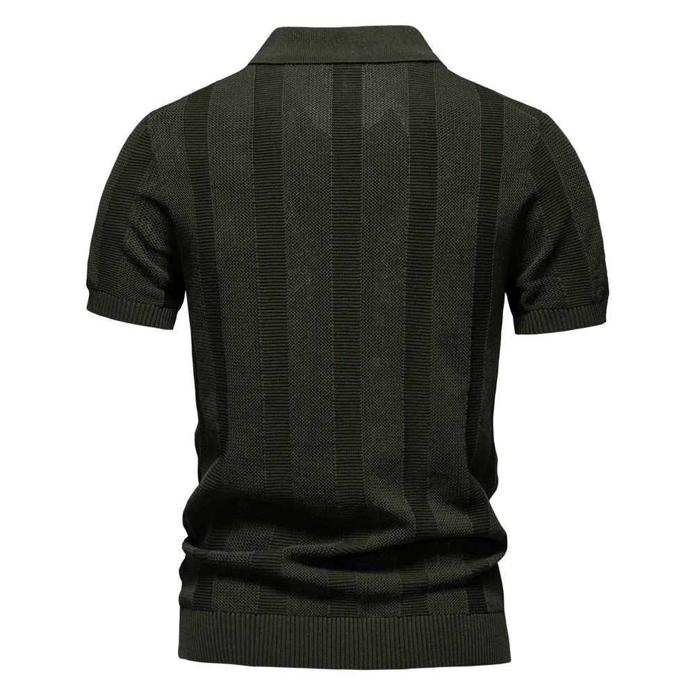 Summer New Men's Jersey Yarn Dyed Solid Hollow Short Sleeve Casual for Shirt - Zeprah