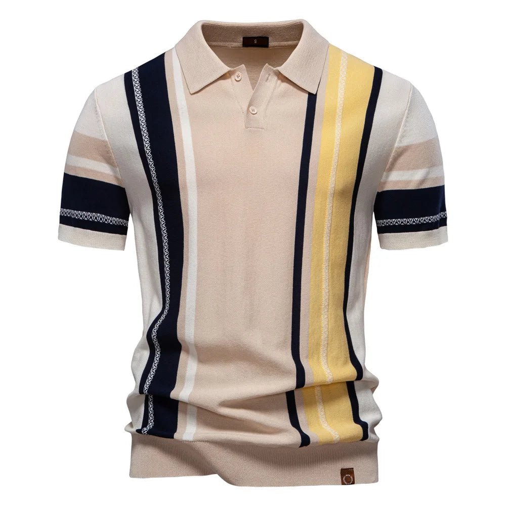 Summer New Men's Lapel Short - sleeved Knitted Canvas Solid for Shirt - Zeprah