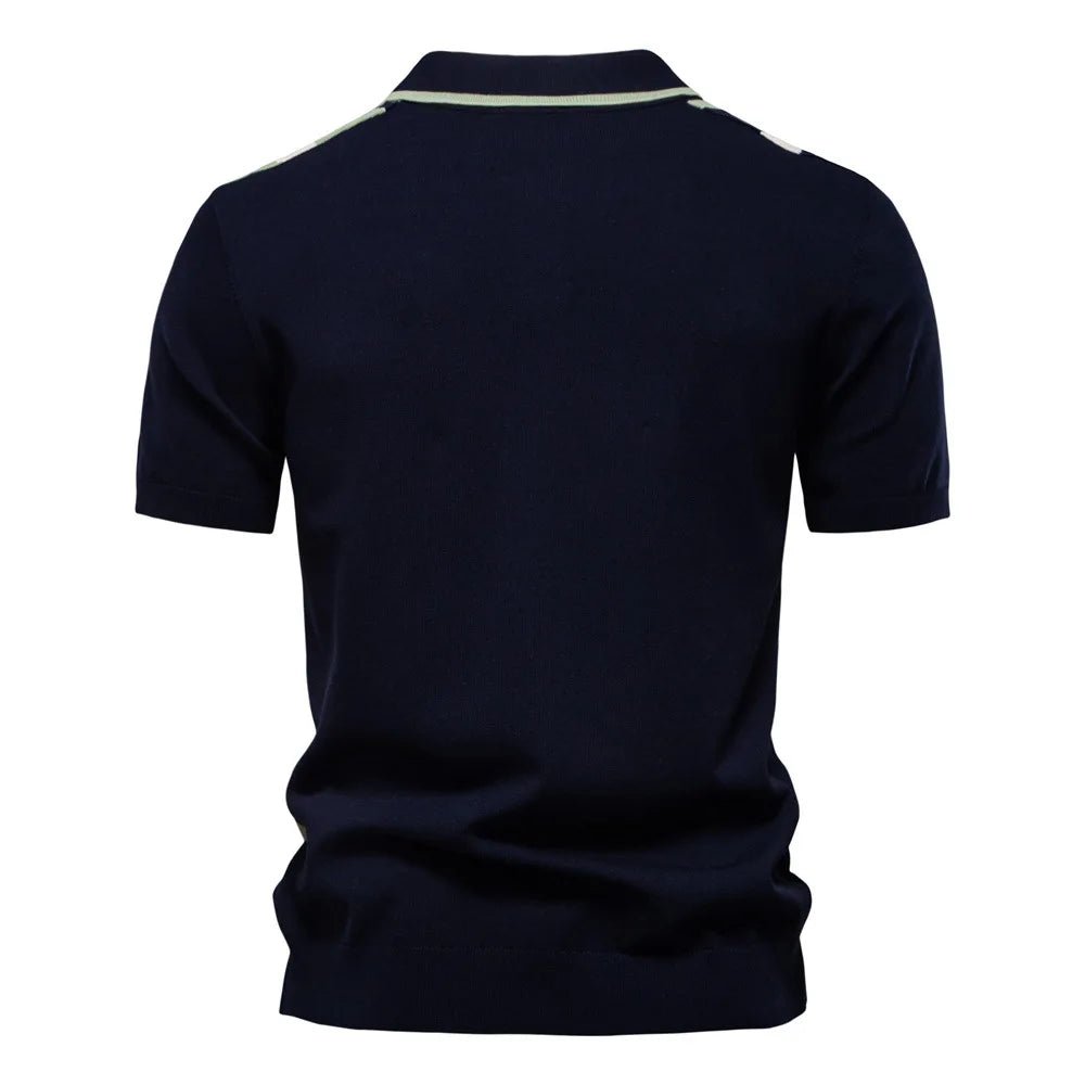 Summer New Men's Lapel Short - sleeved Knitted Canvas Solid for Shirt - Zeprah