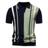 Summer New Men's Lapel Short - sleeved Knitted Canvas Solid for Shirt - Zeprah