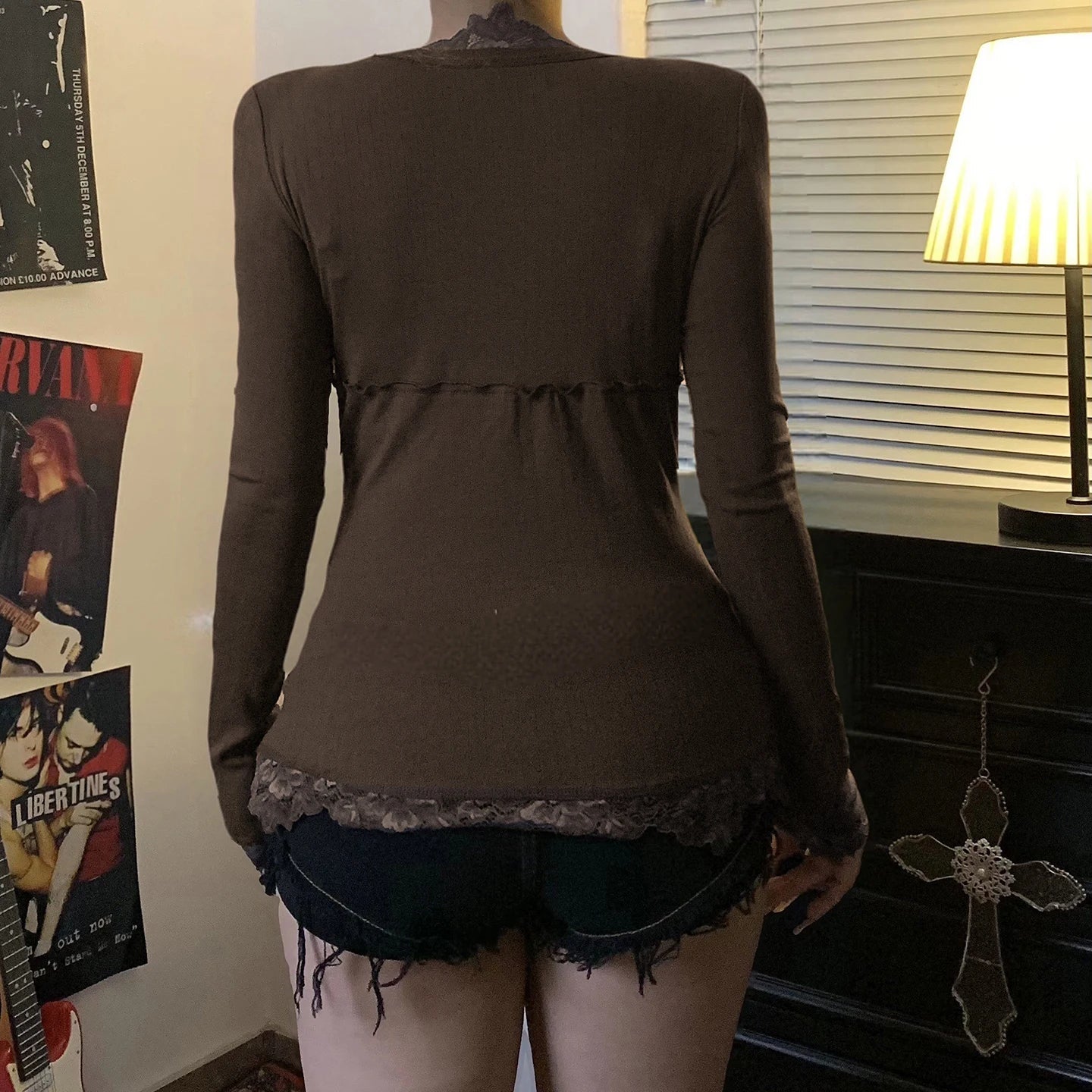 Summer New Product Sexy Lace Solid Color Long Sleeve T-shirt Slimming and Slimming Women's Top - Zeprah