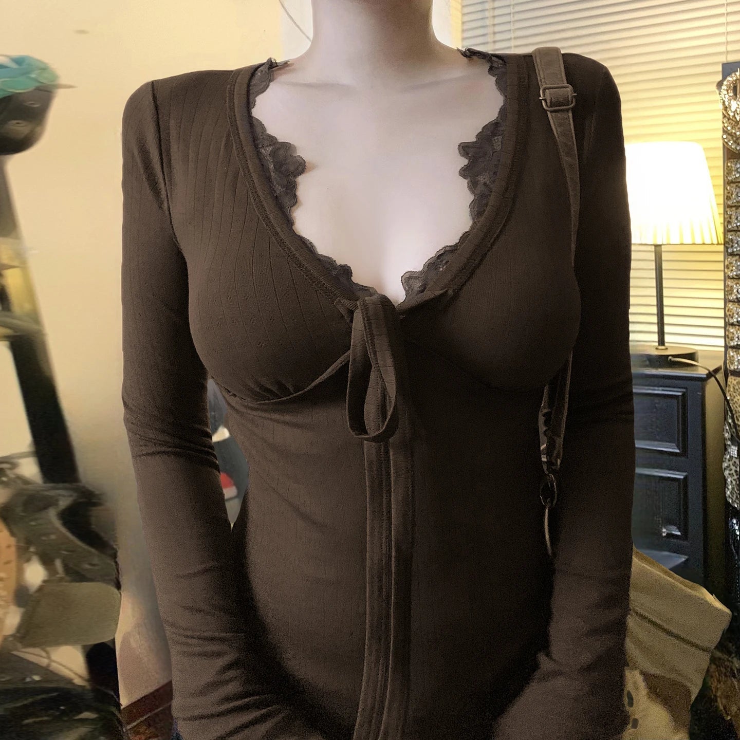 Summer New Product Sexy Lace Solid Color Long Sleeve T-shirt Slimming and Slimming Women's Top - Zeprah