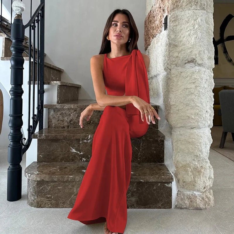Summer New Women Single Shoulder Strap Sexy Long Evening Dresses Sleeveless Elegant Simple Women's Party Maxi Slim Dress - Zeprah
