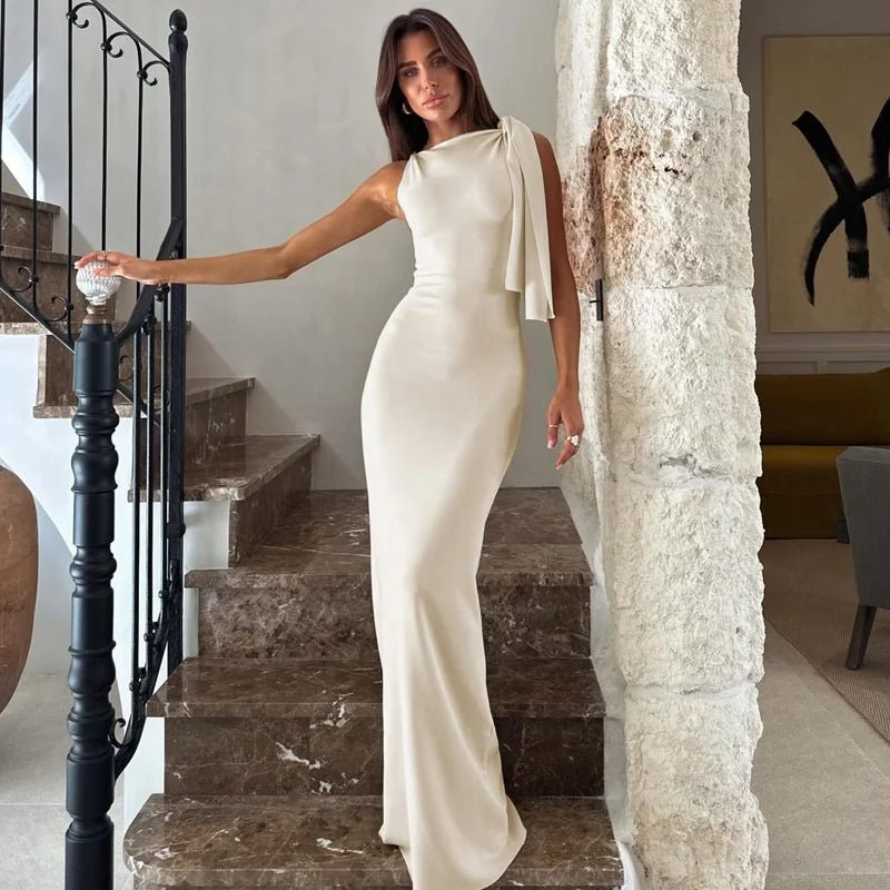 Summer New Women Single Shoulder Strap Sexy Long Evening Dresses Sleeveless Elegant Simple Women's Party Maxi Slim Dress - Zeprah