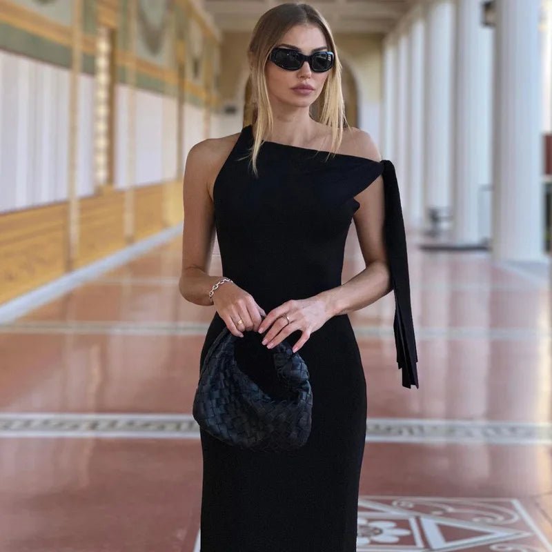 Summer New Women Single Shoulder Strap Sexy Long Evening Dresses Sleeveless Elegant Simple Women's Party Maxi Slim Dress - Zeprah