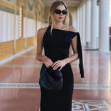 Summer New Women Single Shoulder Strap Sexy Long Evening Dresses Sleeveless Elegant Simple Women's Party Maxi Slim Dress - Zeprah