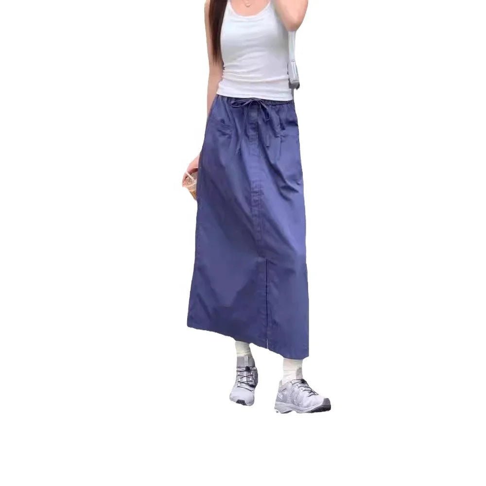 Summer New Women's Wide - Leg A - Line Skirt Double Pocket Design High Split Loose Fit Midi Skirt for Ladies - Zeprah