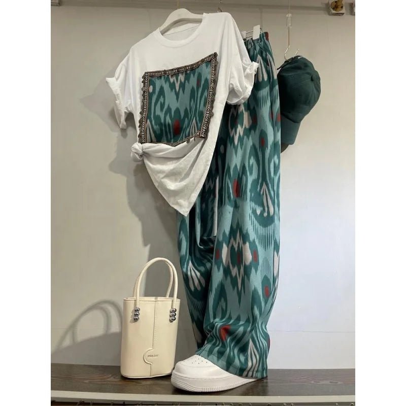 Summer Popular Casual Fragrant Style Two - piece Set Short Sleeve Top and Long Pants Women's Set - Zeprah