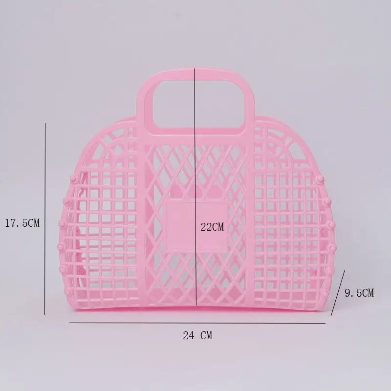 Summer Retro Jelly Beach Basket Bag Unisex Portable Plastic for Kids Women Open Easter Vacation Beach Bag - Zeprah