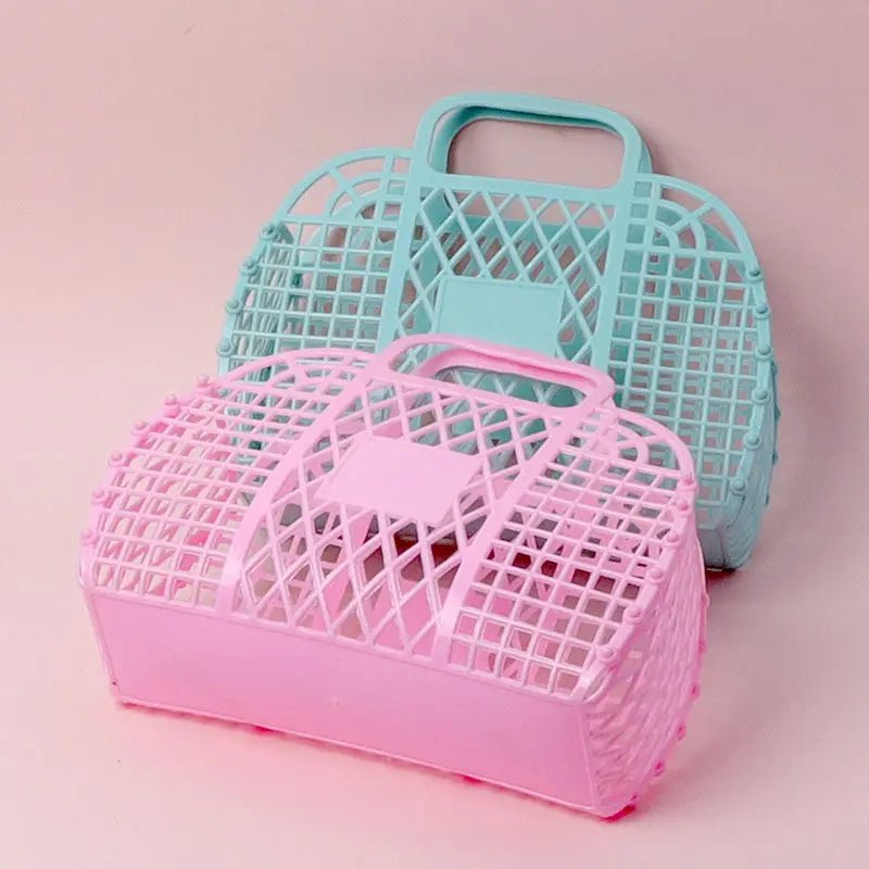 Summer Retro Jelly Beach Basket Bag Unisex Portable Plastic for Kids Women Open Easter Vacation Beach Bag - Zeprah