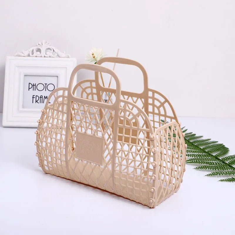 Summer Retro Jelly Beach Basket Bag Unisex Portable Plastic for Kids Women Open Easter Vacation Beach Bag - Zeprah