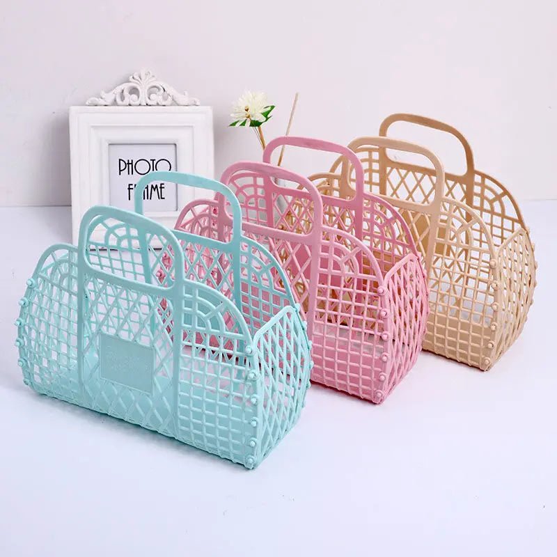 Summer Retro Jelly Beach Basket Bag Unisex Portable Plastic for Kids Women Open Easter Vacation Beach Bag - Zeprah