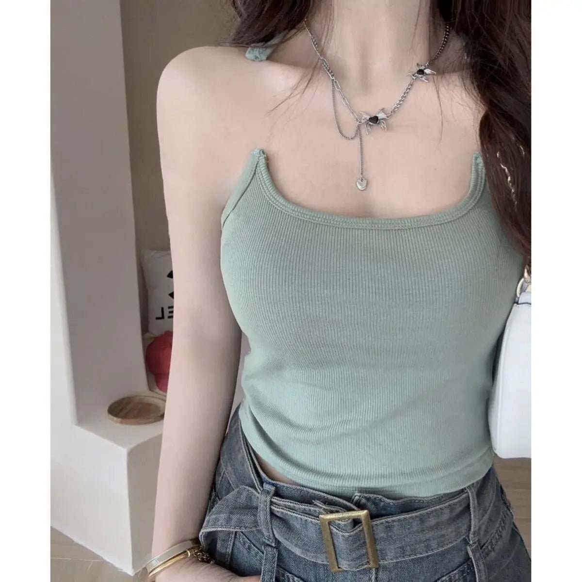 Summer Sexy Daily Outfit Sleeveless Chest Top Transparent Shoulder Strap Seamless Vest Casual Vest Crop Top for Women - Zeprah