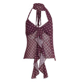 Summer Short Mesh Camisole with Polka Dot Print Ribbons Tie See - Through Backless Sleeveless Top Sexy Lace - Up Women's Blouse - Zeprah