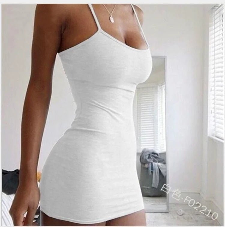 Summer Sleeveless Vestidos Women Spaghetti Strap Dresses Female High Waist Sheath Club Dress Short Solid Sexy Dress - Zeprah