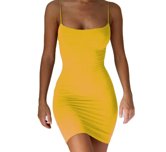 Summer Sleeveless Vestidos Women Spaghetti Strap Dresses Female High Waist Sheath Club Dress Short Solid Sexy Dress - Zeprah