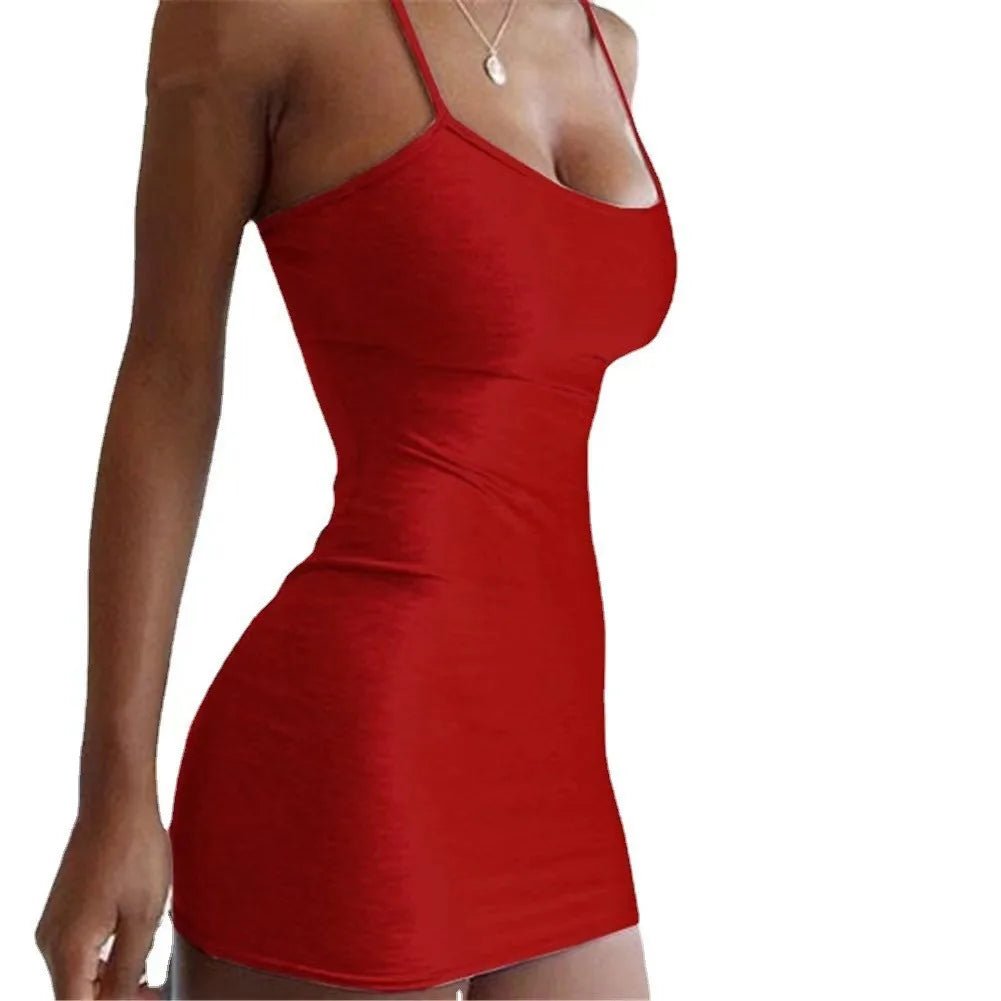 Summer Sleeveless Vestidos Women Spaghetti Strap Dresses Female High Waist Sheath Club Dress Short Solid Sexy Dress - Zeprah