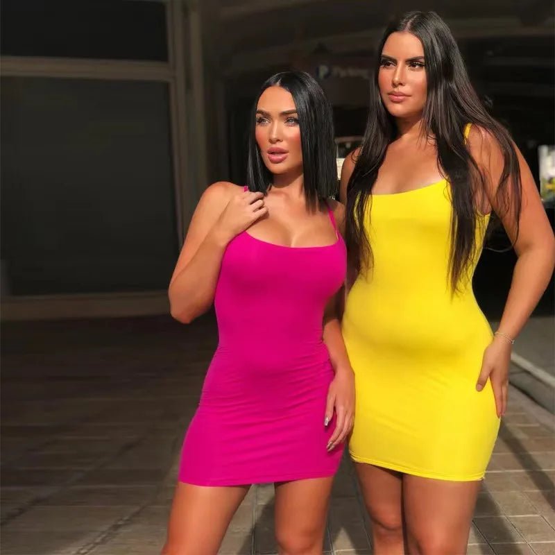 Summer Sleeveless Vestidos Women Spaghetti Strap Dresses Female High Waist Sheath Club Dress Short Solid Sexy Dress - Zeprah