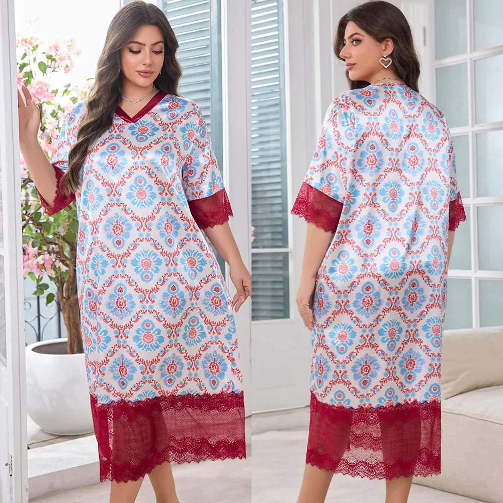 Summer Thin Home Apparel Ice Silk Nightdress for Women Long Style Ladies' Fat - Zeprah