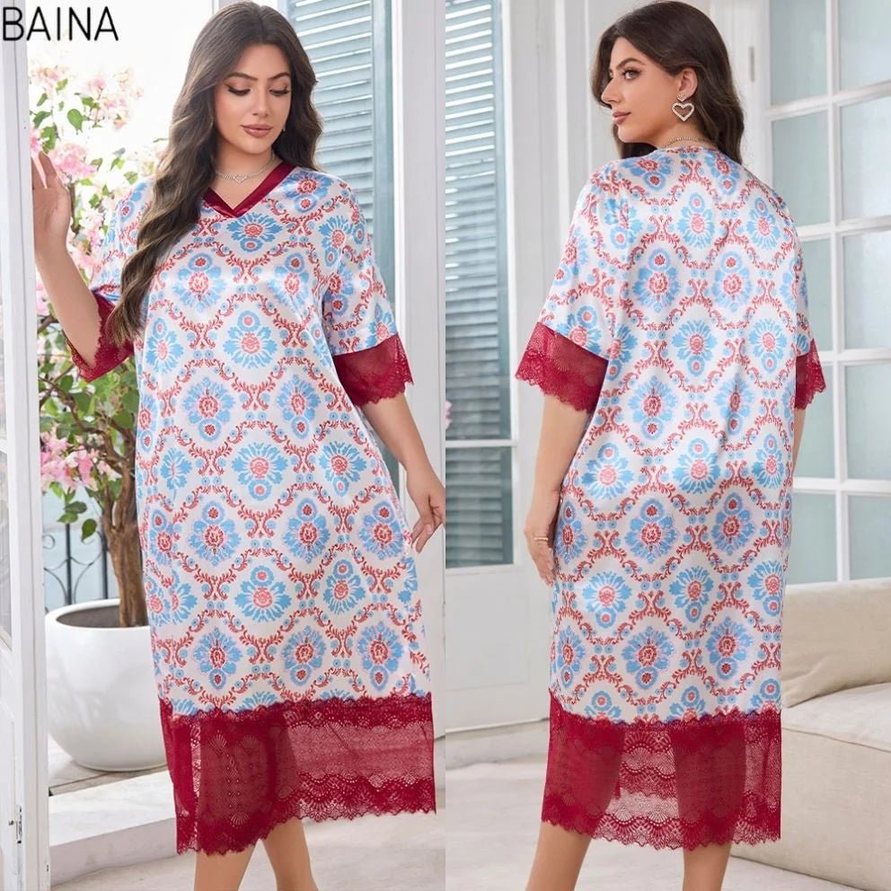 Summer Thin Home Apparel Ice Silk Nightdress for Women Long Style Ladies' Fat - Zeprah