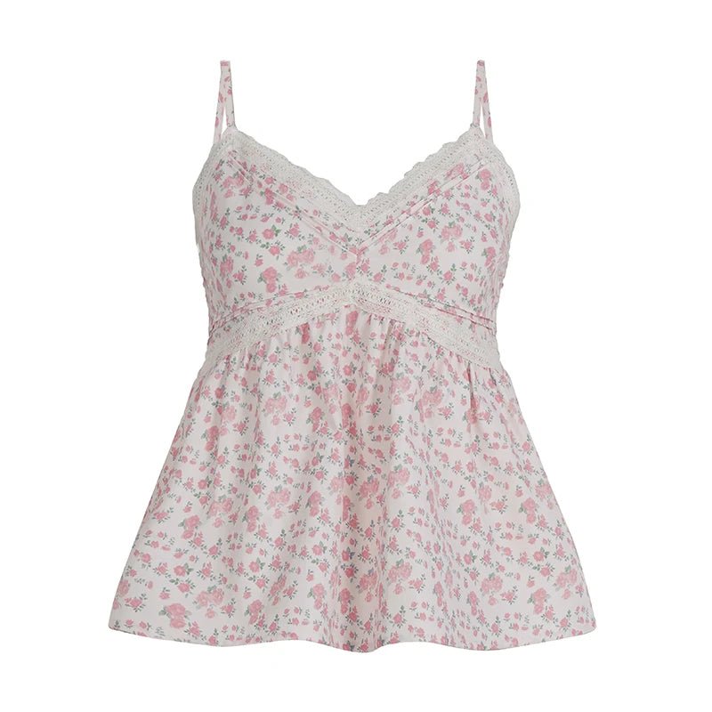 Summer Women's Floral Breathable Knitted Lace Sweet Cropped Tank Top Cute Cami for Girls Chic Sleeveless Top - Zeprah