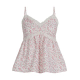Summer Women's Floral Breathable Knitted Lace Sweet Cropped Tank Top Cute Cami for Girls Chic Sleeveless Top - Zeprah