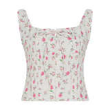 Summer Women's Floral Breathable Knitted Lace Sweet Cropped Tank Top Cute Cami for Girls Chic Sleeveless Top - Zeprah