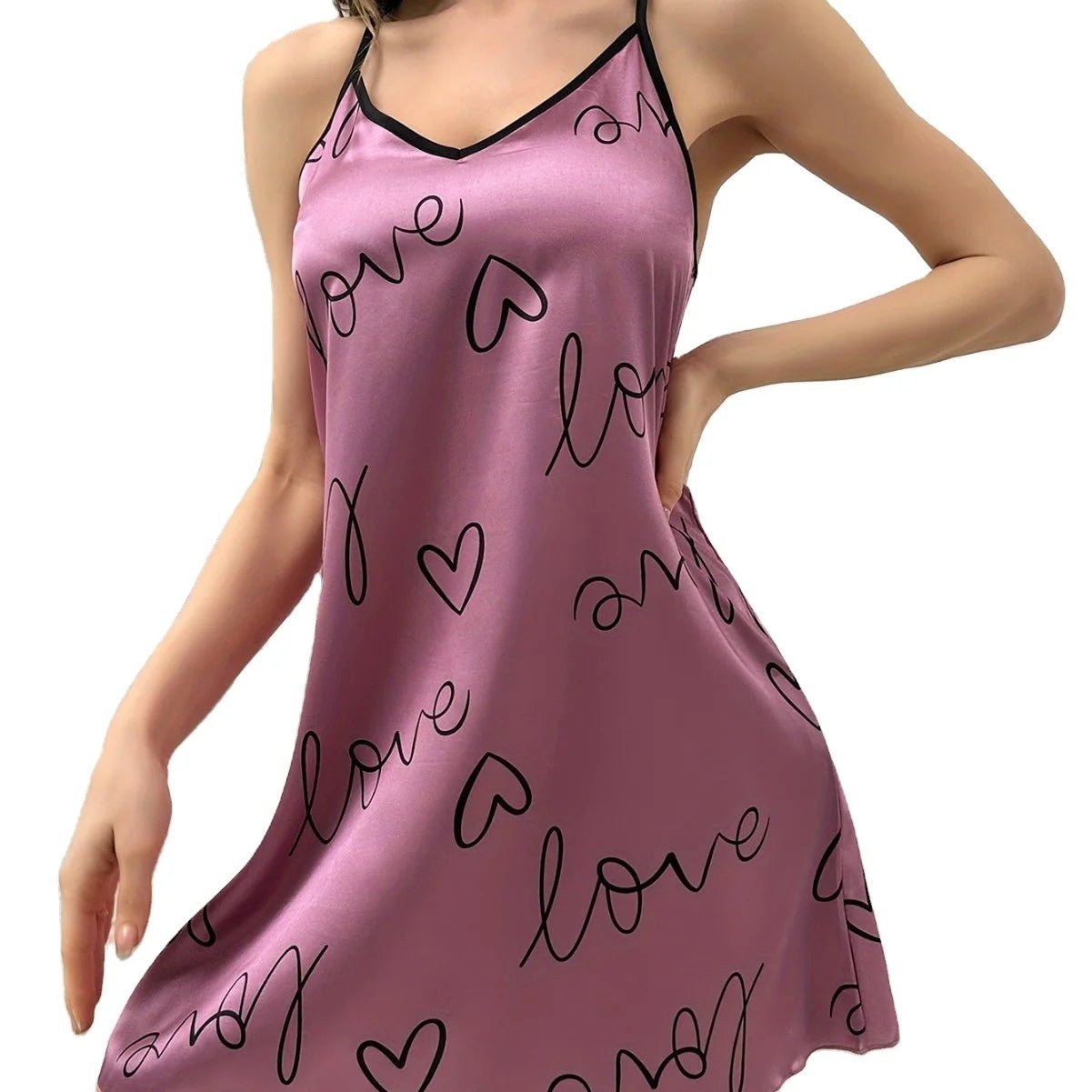 Summer Women's Home Sleepwear European American Style Ice Silk Nightdress Thin Strap Backless Dress New Breathable Front - Zeprah