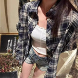 Summer Women's Lightweight Plaid Shirt Korean - Style Loose Fit Retro Casual Trendy Versatile Top - Zeprah
