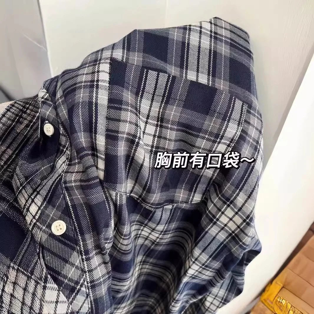 Summer Women's Lightweight Plaid Shirt Korean - Style Loose Fit Retro Casual Trendy Versatile Top - Zeprah