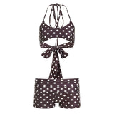 Summer Women's Sexy Two - Piece Swimsuit Set with Dot Pattern Knitting Fabric & Bandage Decoration Beachwear - Zeprah