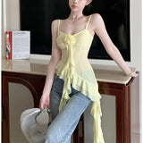 Super fairy Three - dimensional Flower Flounces Stitching Suspenders Atmosphere Female Slim Alluring Irregular Camisole - Zeprah