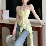 Super fairy Three - dimensional Flower Flounces Stitching Suspenders Atmosphere Female Slim Alluring Irregular Camisole - Zeprah