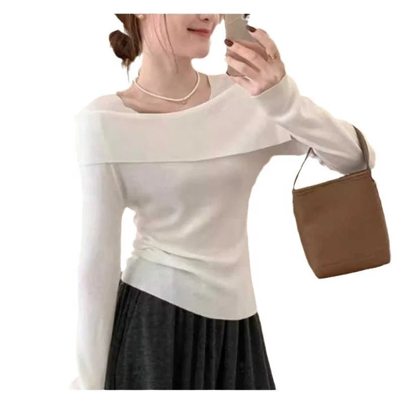 Sweet Off - shoulder square Collar Long - sleeved Women's Top Autumn New Slim - fit with Base - Zeprah