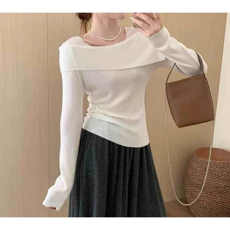 Sweet Off - shoulder square Collar Long - sleeved Women's Top Autumn New Slim - fit with Base - Zeprah