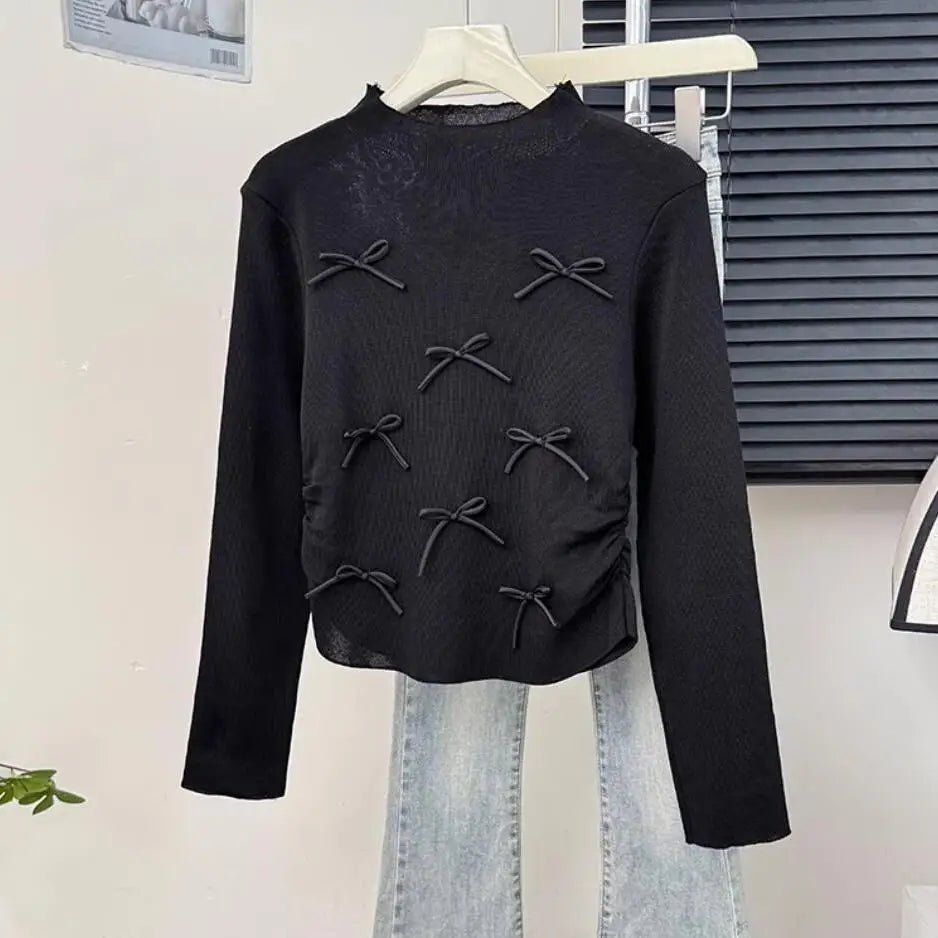 Three - dimensional Bow Long Sleeve Base Shirt Knitted Long - sleeved Top Slim - fit Long Sleeve T-shirt - Zeprah