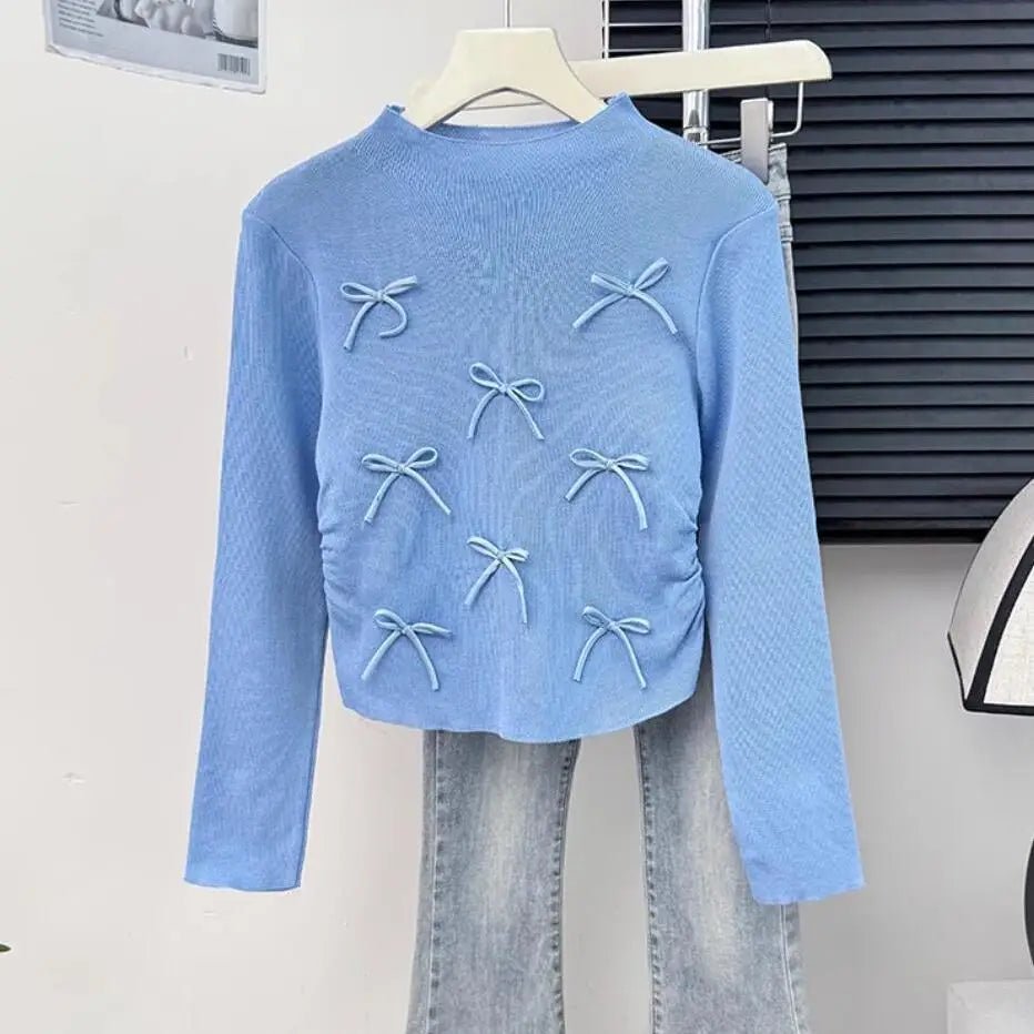Three - dimensional Bow Long Sleeve Base Shirt Knitted Long - sleeved Top Slim - fit Long Sleeve T-shirt - Zeprah