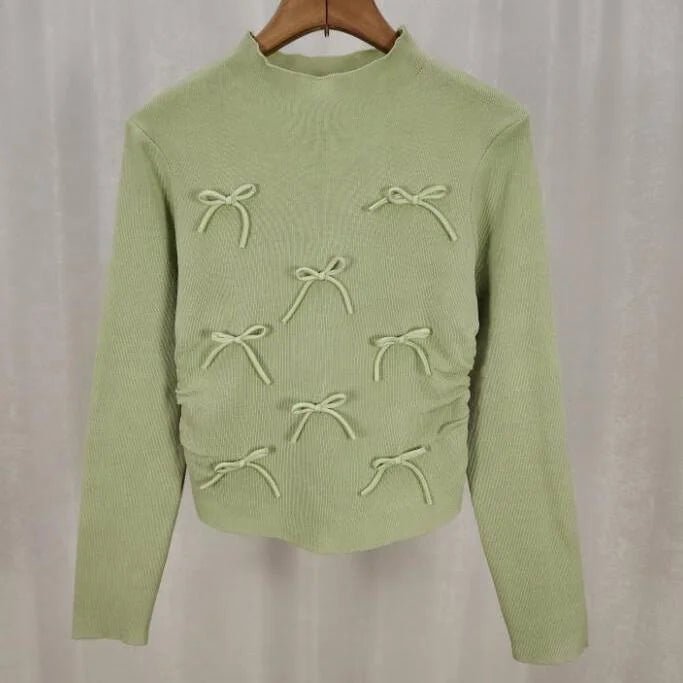 Three - dimensional Bow Long Sleeve Base Shirt Knitted Long - sleeved Top Slim - fit Long Sleeve T-shirt - Zeprah