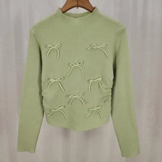 Three - dimensional Bow Long Sleeve Base Shirt Knitted Long - sleeved Top Slim - fit Long Sleeve T-shirt - Zeprah