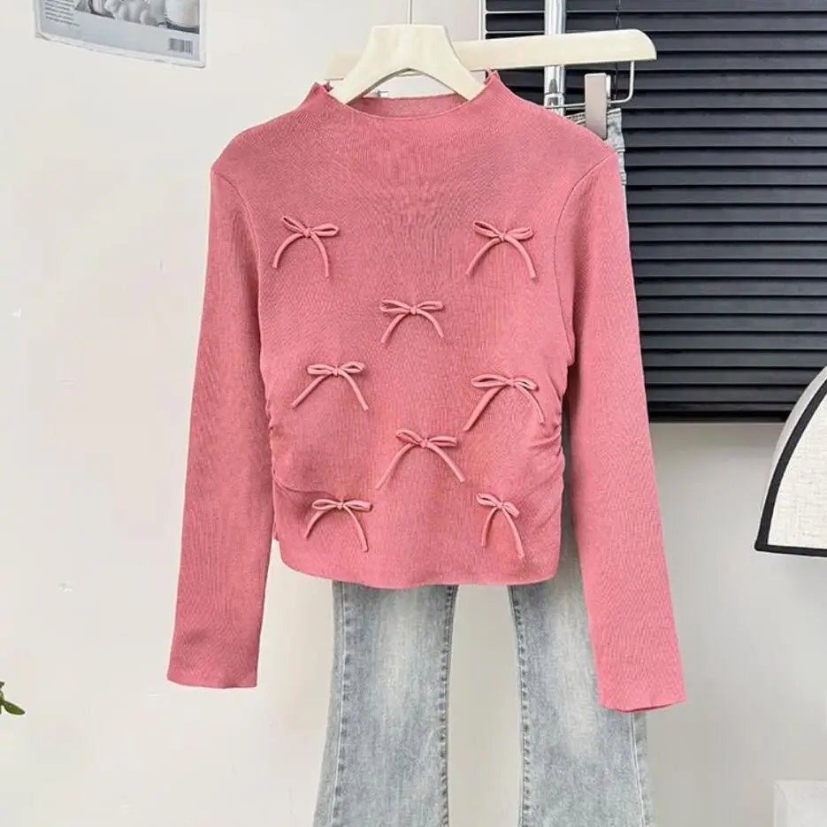 Three - dimensional Bow Long Sleeve Base Shirt Knitted Long - sleeved Top Slim - fit Long Sleeve T-shirt - Zeprah