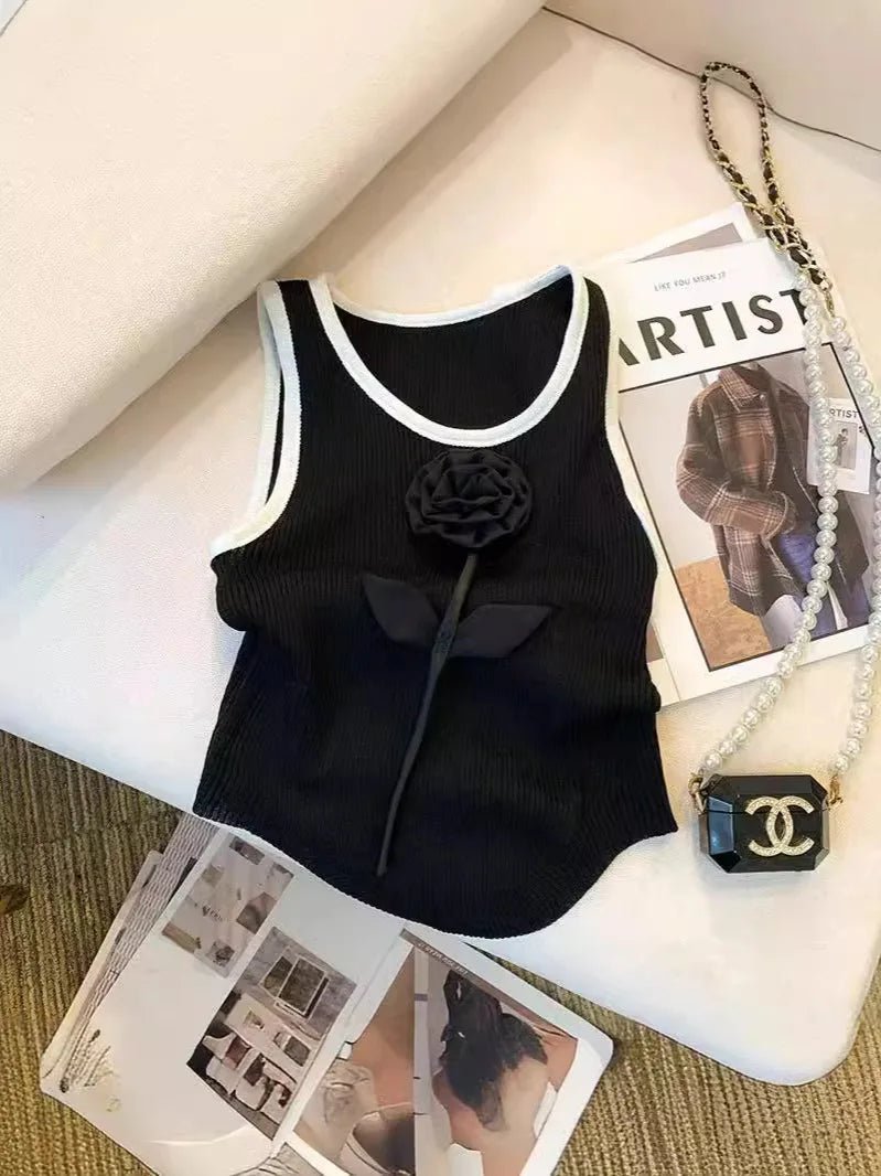 Three - dimensional Flower Cropped Top Summer Basic tank Top Knitted Women's Tanks Camis - Zeprah