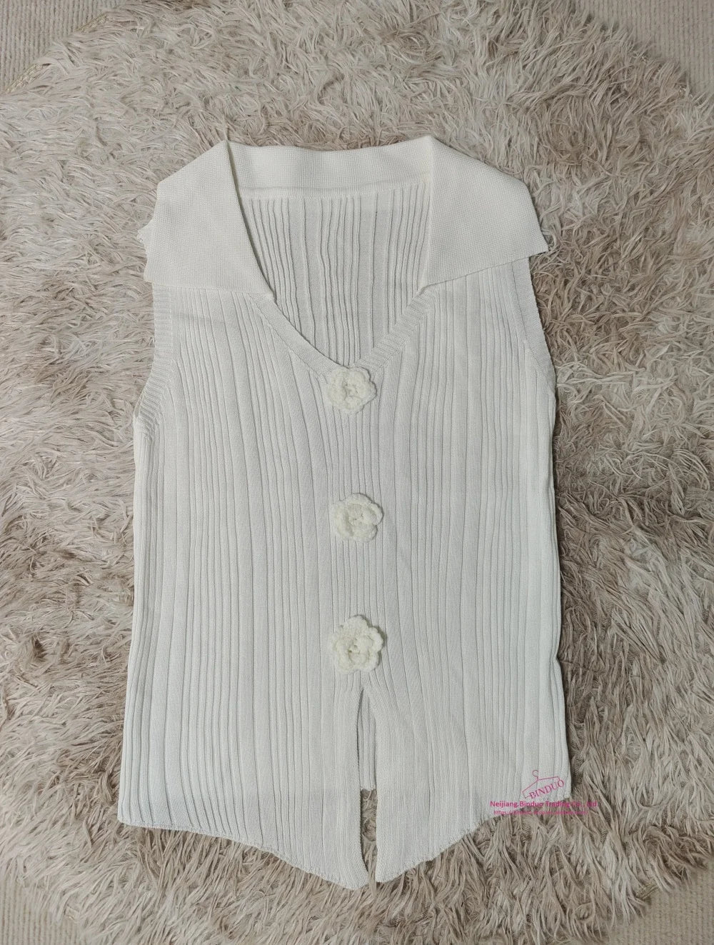 Three - dimensional Flower Women Tank Top Lapel Basic tank Top Knitted Going Out Tops - Zeprah