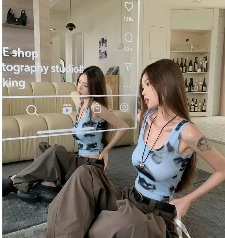 Tie - dye Tank Top for Women Slim - fit Sleeveless Tops Casual Going Out Tops - Zeprah