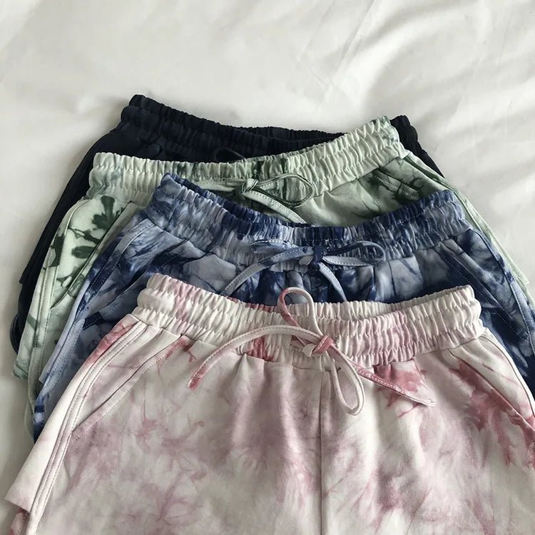 Tie - dyed Cool Women's Casual Sports Short Elastic Waist Sweat Shorts - Zeprah