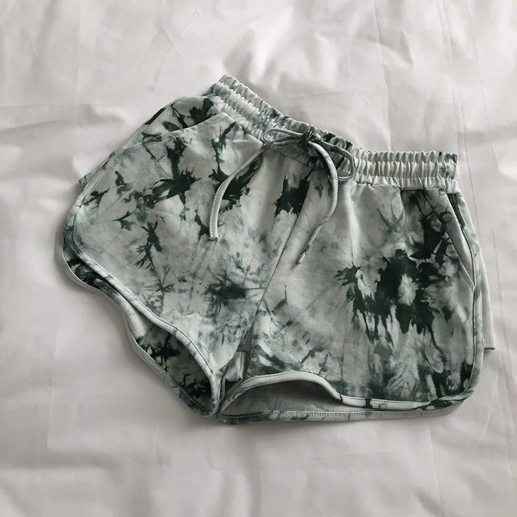 Tie - dyed Cool Women's Casual Sports Short Elastic Waist Sweat Shorts - Zeprah